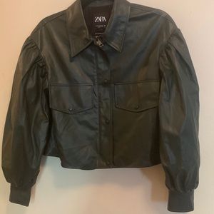 Zara Green Faux Leather Short Jacket Size S
